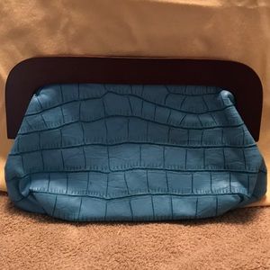Teal clutch with wooden handles